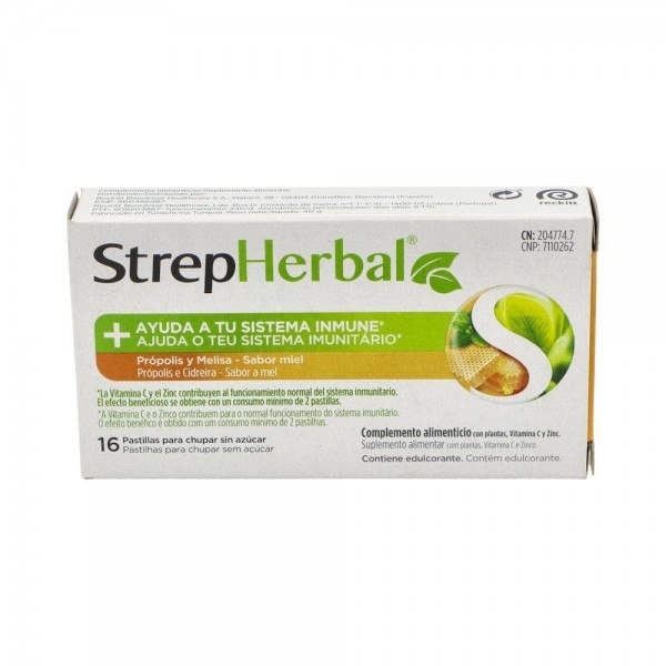 Strepherbal Propolis, Melisa Sabor Miel 16 Pastillas Para Chupar