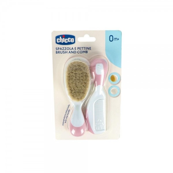 Cepillo Y Peine Chicco Pelo Natural Rosa