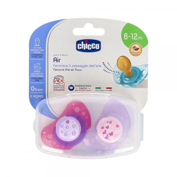 Chupete Chicco Physio Air Caucho Anat 6-12 M 2 Un Rosa