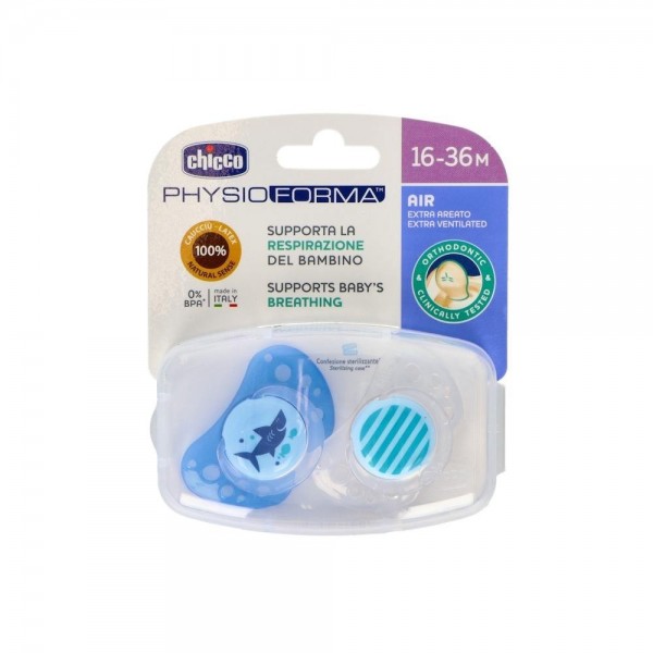 Chupete Chicco Physio Air Caucho Anat +12 M 2 Un Azul