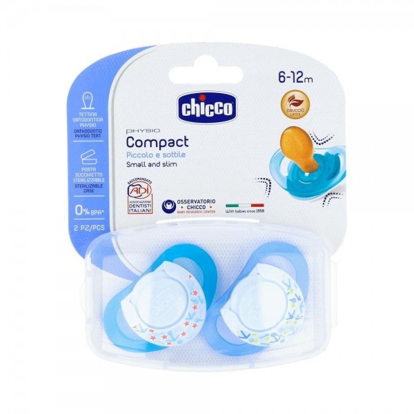 Chupete Chicco Physio Compact Caucho Anat Azul 6-12 2 Un